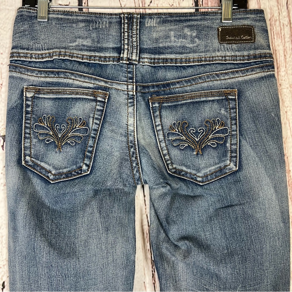 Vintage Industrial Cotton Embroidered Distressed Flare Bootcut Denim Jeans SZ 5 - Picture 5 of 16
